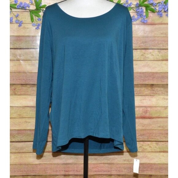 NWT Talbots Teal Blue Long Sleeve Pullover Knit Shirt Top Plus Size 3X Casual - Picture 1 of 7